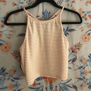 Pink & White Striped Crop Top